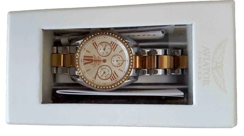 Aviator Rose Gold & Steel Ladies Watch With 3 Interchangeable Straps - Picture 2 of 8