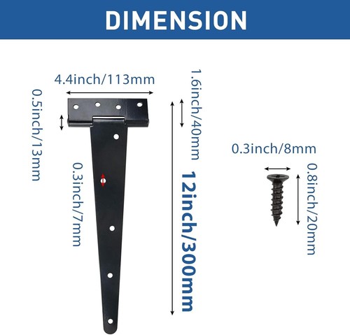 Heavy-Duty Rustproof T-Strap Gate Hinges, 12"L x 4.4"W - Iron Security Solution - Picture 4 of 11
