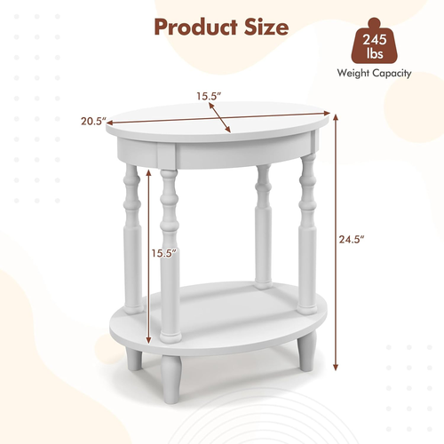 Oval End Table, 2-Tier Side Table with Storage Shelf & Solid Wood Legs, Modern L - Picture 3 of 8