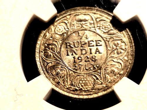 1928(B) INDIA SILVER .917 1/4RUPEE NGC MS62 - Picture 2 of 3