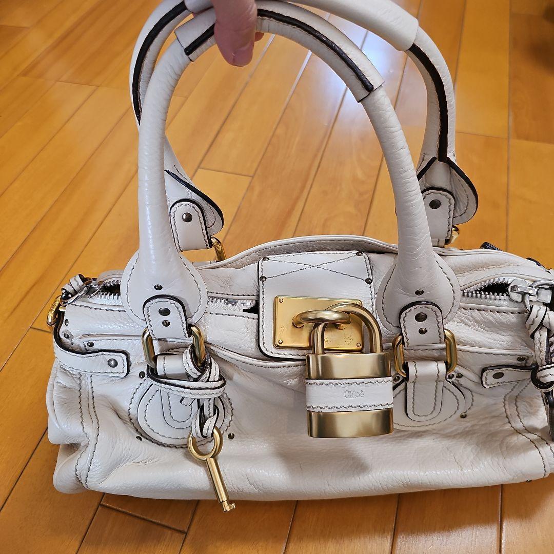 Chloe Paddington Shoulder Bag Leather Off-White with Padlock Chloe Paddington Shoulder Bag Leather Off-White with Padlock