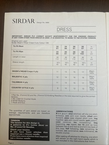 ATEMBERAUBENDES VINTAGE 70’s DAMEN STRICKKLEID 32-38” 4-FÄDIG STRICKMUSTER SIRDAR 6469 - Bild 2 von 2