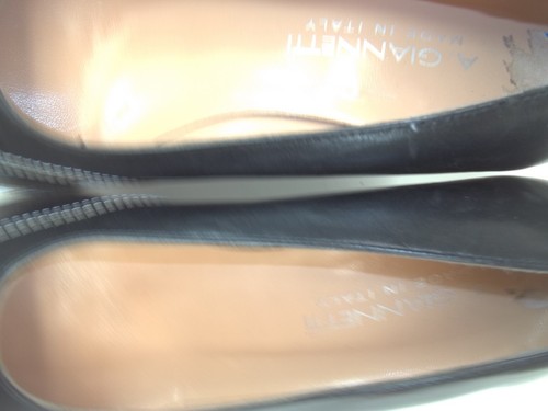 A Giannetti Womens Loafer Heels US 7.5 Black Leather Slip On Moc Toe 1407 - Picture 9 of 9