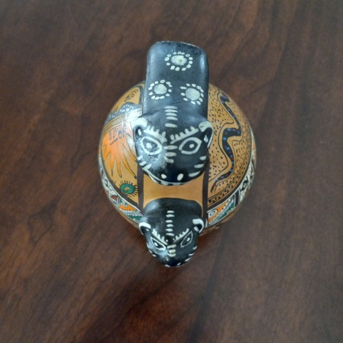 Vintage Cusco Peru Kunstkeramik Chicha Jaguare Schlange Mond Krug Krug handbemalt - Bild 5 von 6