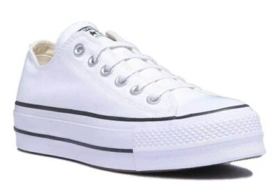Converse 560251C Femmes Toile Plateforme Baskets En Blanc Noir Taille UK 3 - 8 - Photo 1/4