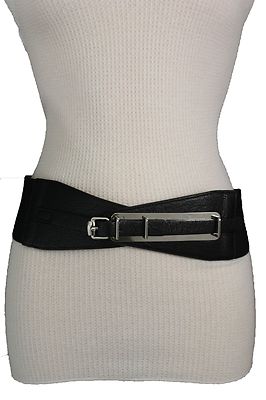 2732 Women Black Elastic Waistband Fashion Belt Hip High Waist Silver Metal Amazon.com: Women Fashion Elastic Waistband Belt Hip High  main image 2