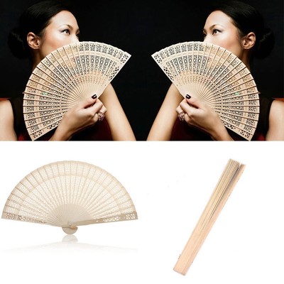 Fragrant Flower Hand Hollow Carved Wooden Bamboo Chinese Folding Fan DIY Gift