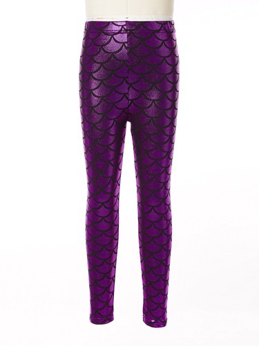 Kids Girls Shiny Metallic Fish Scale Print Pants Tights Dance Trousers Bottoms - Picture 13 of 95