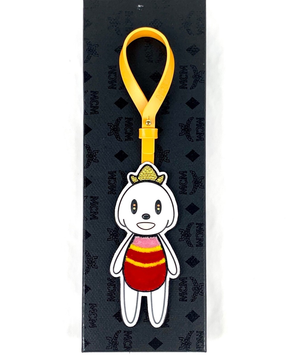 [MCM]★Maxi Visetos M Puff Charm $225 New MCM White Leather Visetos Bag Charm W/Swarovski