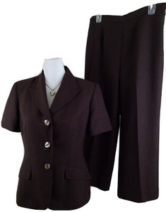 LE-SUIT-Woman-Size-8P-Petite-Brown-Pants-Suit-SS-Career-Office-Wear-Fully-Lined