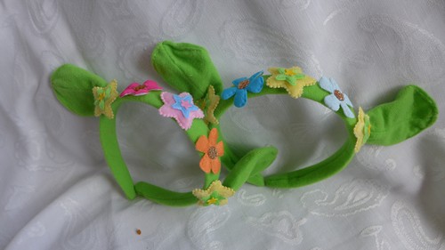 HEADBANDS 2  FOR BABY GREEN  WITH FLOWERS SOFT FABRIC HANDMADE EMBELLISHMENTS - Picture 1 of 11