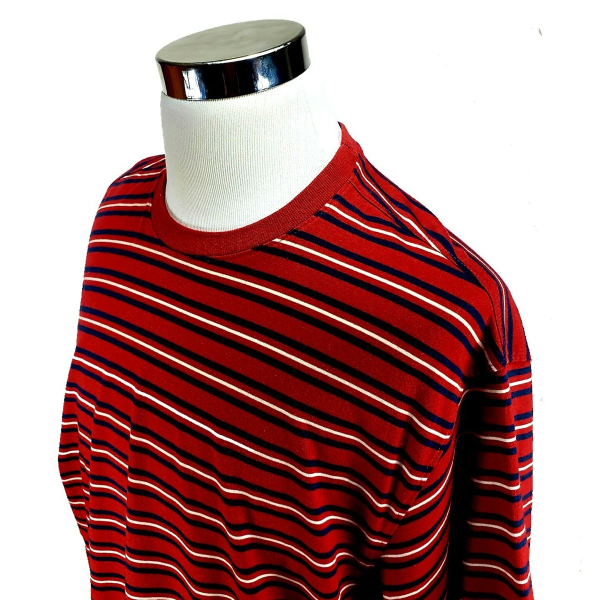 VTG 90s PURITAN TEXTURED SURF STRIPE SHIRT OLIVE RED/BLUE