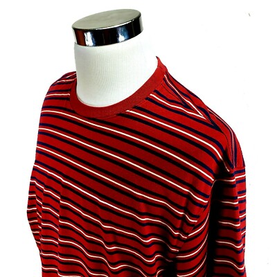 VTG 90s PURITAN TEXTURED SURF STRIPE SHIRT OLIVE RED/BLUE
