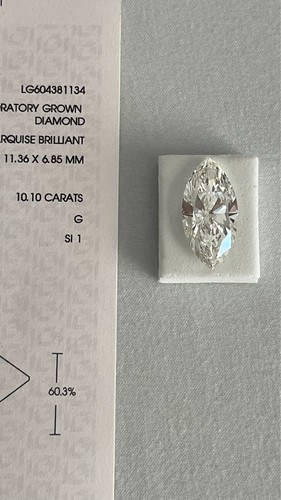 10.10 Ct MARQUISE Cut G Color SI1 Clarity IGI Certified Lab Grown CVD Diamond