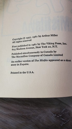 The Misfits by Arthur Miller Hardcover Vintage 1961 First Viking Edition No DC - Picture 12 of 18