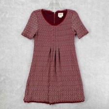 Maeve Anthropologie Dress Womens XS Seersucker Pintuck Raw Hem Knee Length Red