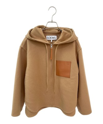 Loewe Camel Wool Cashmere Anagram Leather Patch Hooded Jacket