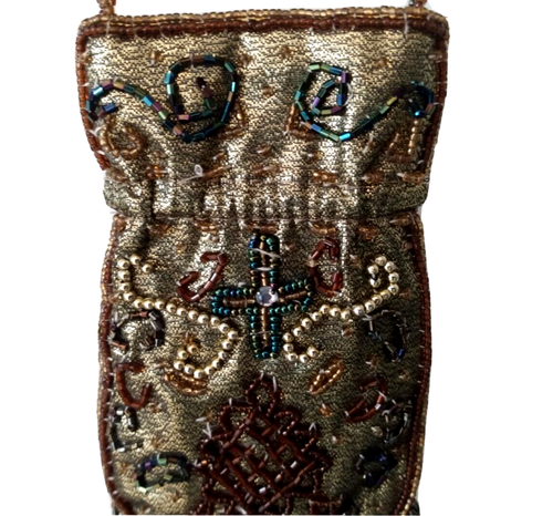 Gold Detailed-Retro-Beaded Crossbody Handbag With Cross On Back-Made in China - Bild 10 von 14