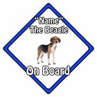 Dog On Board Car Sign - Beagle On Board Blue - Personalised 