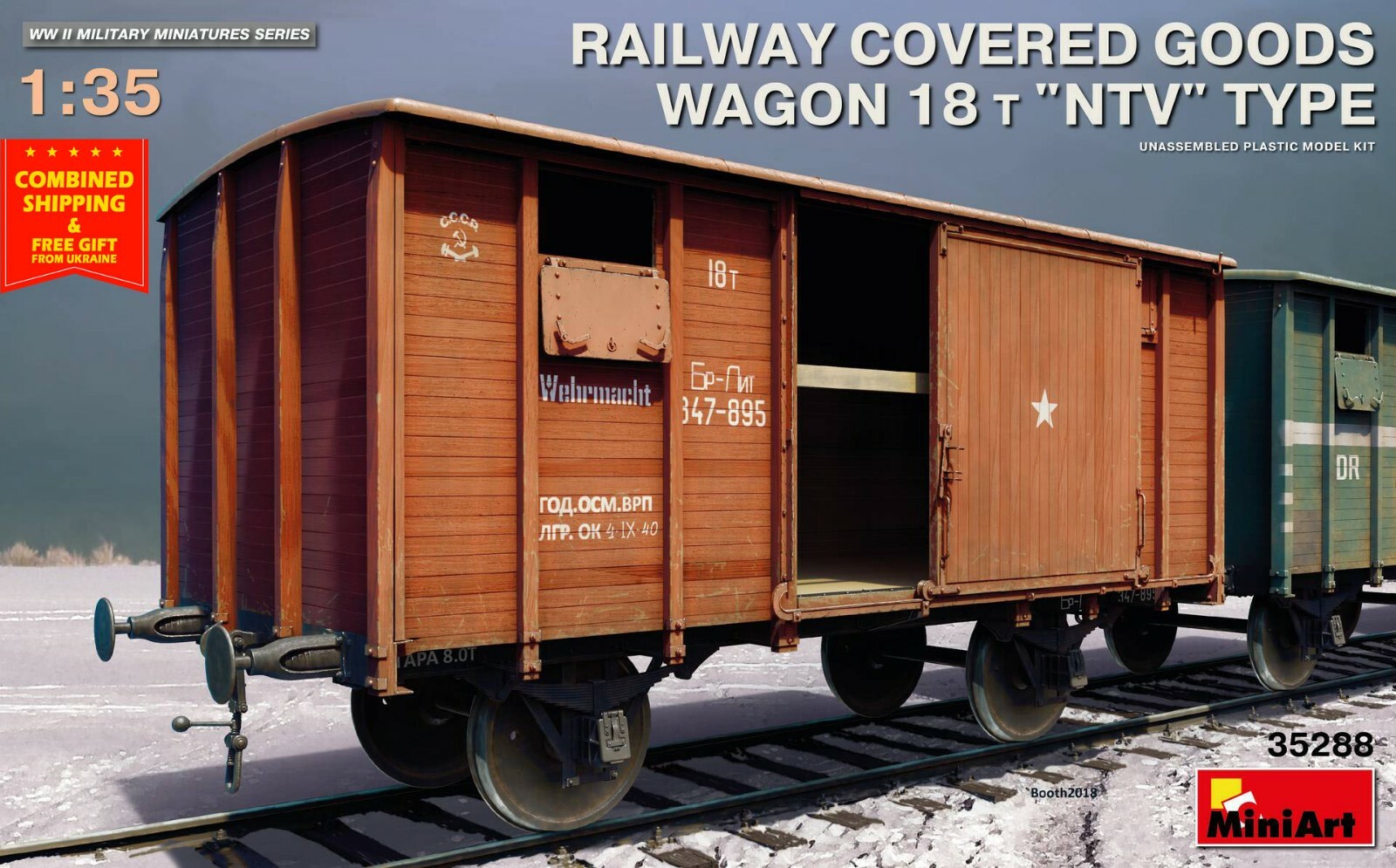 Miniart 35288 - 1 35 - RAILWAY COVERED GOODS WAGON 18t “NTV” TYPE World War II Miniart 35288 - 1 35 - RAILWAY COVERED GOODS WAGON 18t “NTV” TYPE World War II