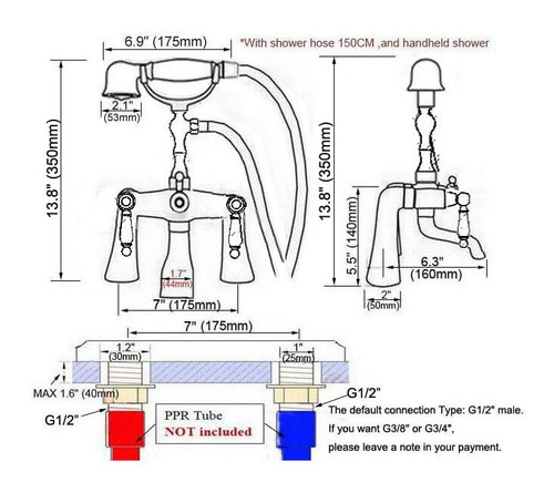 Chrome Brass Bathtub Faucet Set Deck Mount Handheld Shower Taps Kit Dna110 - Picture 2 of 9