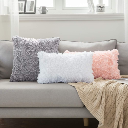 3D Decorative Romantic Valentines Stereo Chiffon Rose Flower Throw Pillow Cover - Picture 4 of 6