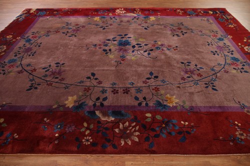 Alfombra marrón Art Deco de área de tinte vegetal 9x12 lana hecha a mano alfombra vintage - Imagen 14 de 20