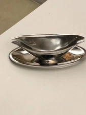 VTG LETANG REMY MADE IN FRANCE STAINLESS STEEL SAUCE/GRAVY BOAT W/UNDER PLATE