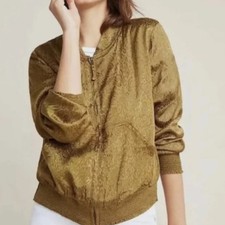 Anthropologie Maeve Olive Green Silky Bomber Jacket Full Zip Gorpcore