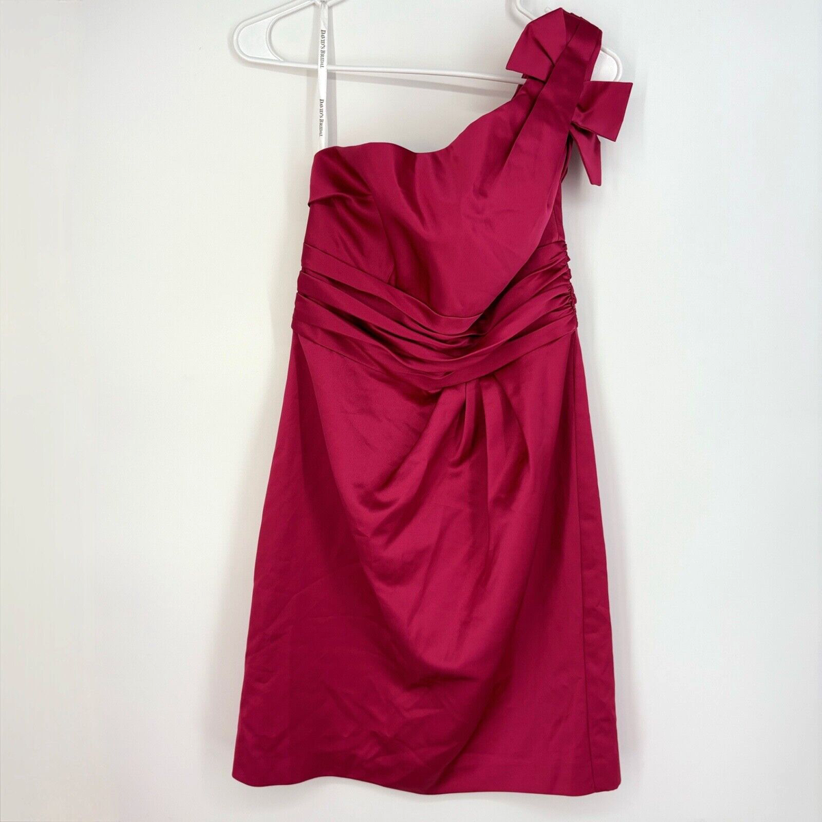 David's Bridal Womens Size One Shoulder Short Dress Deep Rose