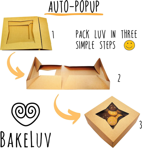 12 Pcs Brown Bakery Boxes with Window 6X6X2.5 Inches Cookie Boxes, Pastry, Treat - Picture 4 of 7