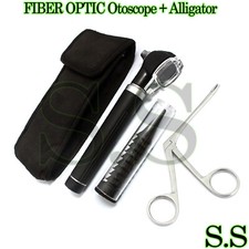 MINI FIBER OPTIC Otoscope Ophthalmoscope Set + Hartman Alligator forcep Premium