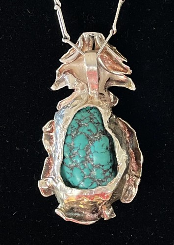 Finland Brutalist Modernist Reino O Saastamoinen Turquoise Silver Necklace 1970s - Picture 9 of 21