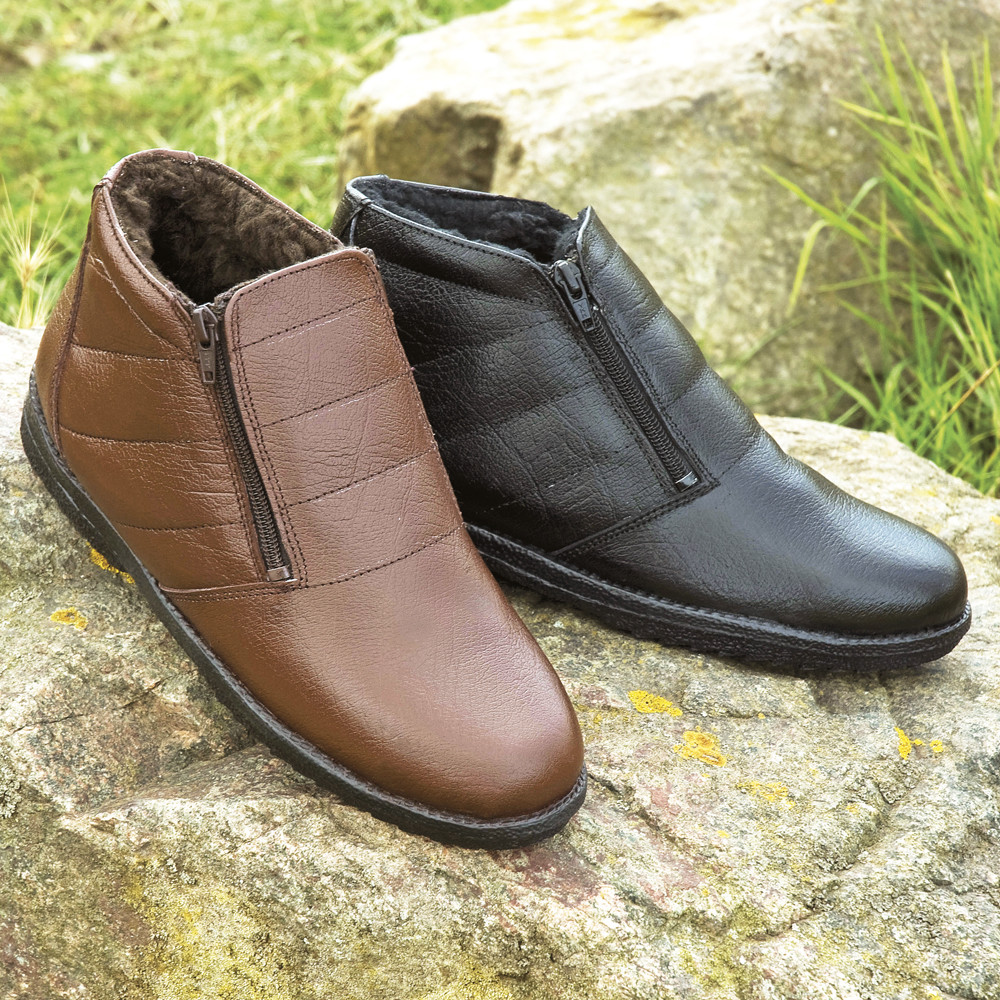 Mens Leather Boots Ankle shoes Thermal Lined Slip On Zip Black Brown Sizes 5-14 Mens Leather Boots Ankle shoes Thermal Lined Slip On Zip Black Brown Sizes 5-14