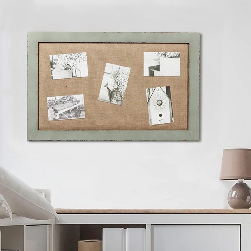 Versatile 18 x 29 Inch Rustic Wood Framed Linen Memo Board for Home or Office - Picture 8 of 10