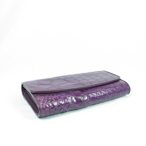 New Purple Genuine Croc Leather Belly Skin Women Tri-fold Clutch Wallet Purse. - Picture 7 of 11