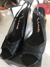 Nina Black Satin Slingback Open Toe Heels Jewel Accents Size 8M