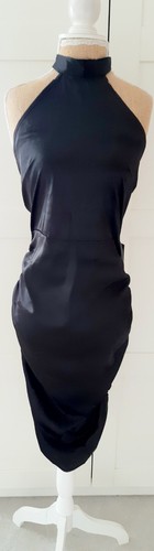 Naanaa Ladies Black  Ruched Halterneck Satin Dress Size 10 BNWT - Picture 1 of 6