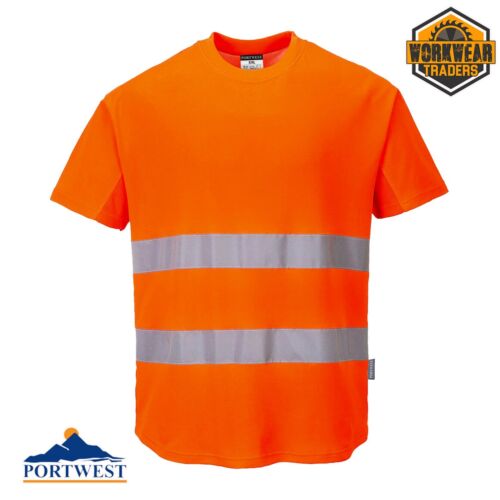 Hi-Vis Mesh Panel T-Shirt Super Cool Cotton Stay Dry Portwest Work Top C394 - Picture 2 of 5