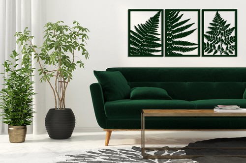 3D STYLISH WOODEN WALL ART DECOR, FERN TRIPTYCH, botanical ,floral decor, plants - Picture 5 of 9