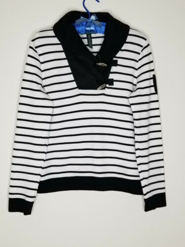 Lauren Ralph Lauren Strickpullover Baumwolle gestreift, silber Knebel Gr. M / Petite