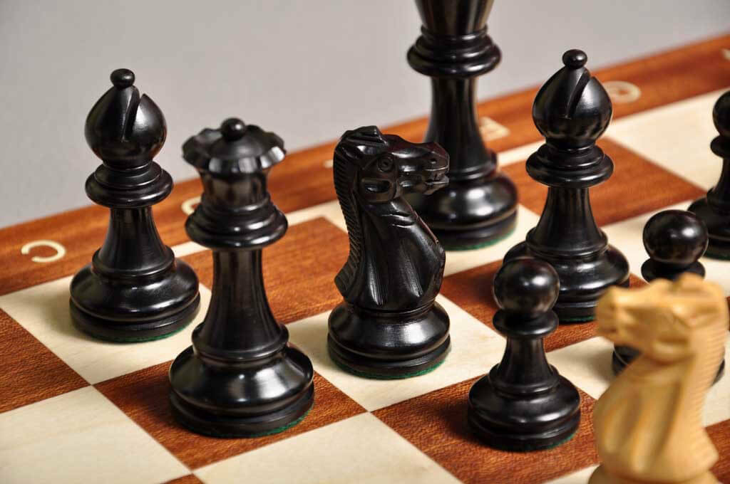 The House of Staunton The Grandmaster Chess Set, Box, and Board Combination  - Ebonized Boxwood