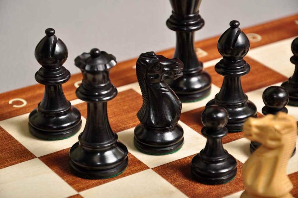 The Library Grandmaster Chess Set, Box & Board Combination - Ebonized ...