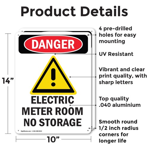 (2 Pack) Electric Meter Room OSHA Danger Sign Decal Metal Plastic - Imagen 2 de 22