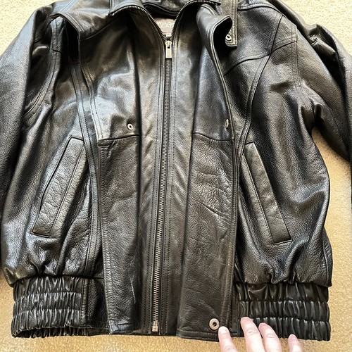 Vintage schwarze Wilson Lederjacke Medium Bomber Biker Motorrad Mantel HEAVY - Bild 4 von 13