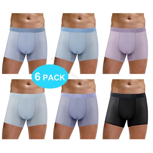 Mens Ice Silk Boxers 6 Pack Breathable Elasticated Waistband Elastane Stretch US - Picture 1 of 17