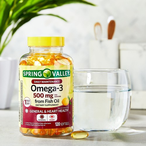 Spring Valley Fish Oil Omega-3 General Supplement Softgels, 500 mg, 120 Count - Picture 2 of 8