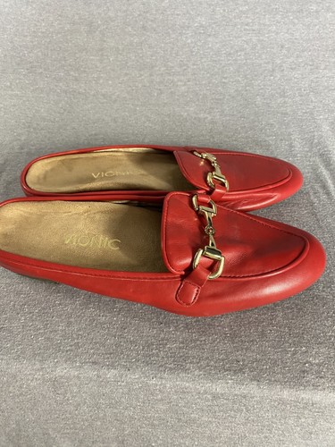 Vionic Adeline Red Leather slip on comfort Loafer Mule Shoes size 8 Woman’s - Picture 10 of 16