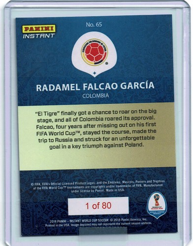 2018 RADAMEL FALCAO GARCIA COLOMBIA vs POLAND PANINI INSTANT WORLD CUP CARD #65 - Picture 2 of 2