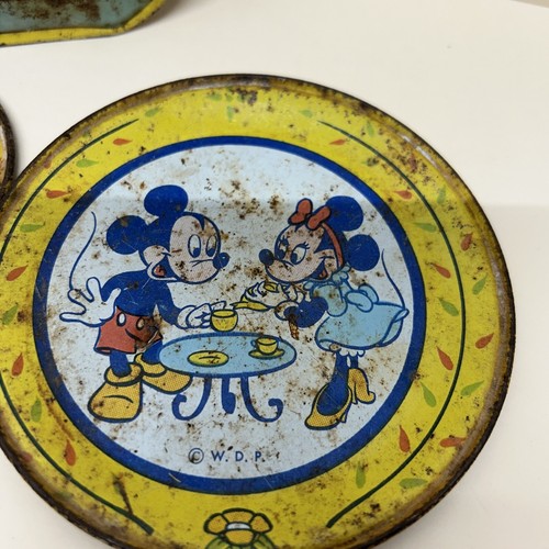 1930s RARE J Chein Micky Mouse Pluto Childs 8 pc Tin Tea Set WDP Rusty! - Picture 10 of 13